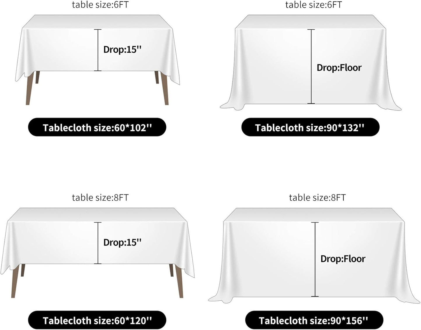 Ascoza 2pack 90x132 Inch Willow Rectangular Tablecloth 8 Feet Table Cloth in Polyester Fabric for Wedding/Banquet/Restaurant/Parties