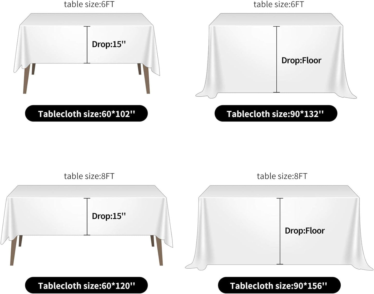 Ascoza 2pack 60x120 Inch White Rectangular Tablecloth 6 Feet Table Cloth in Polyester Fabric for Wedding/Banquet/Restaurant/Parties