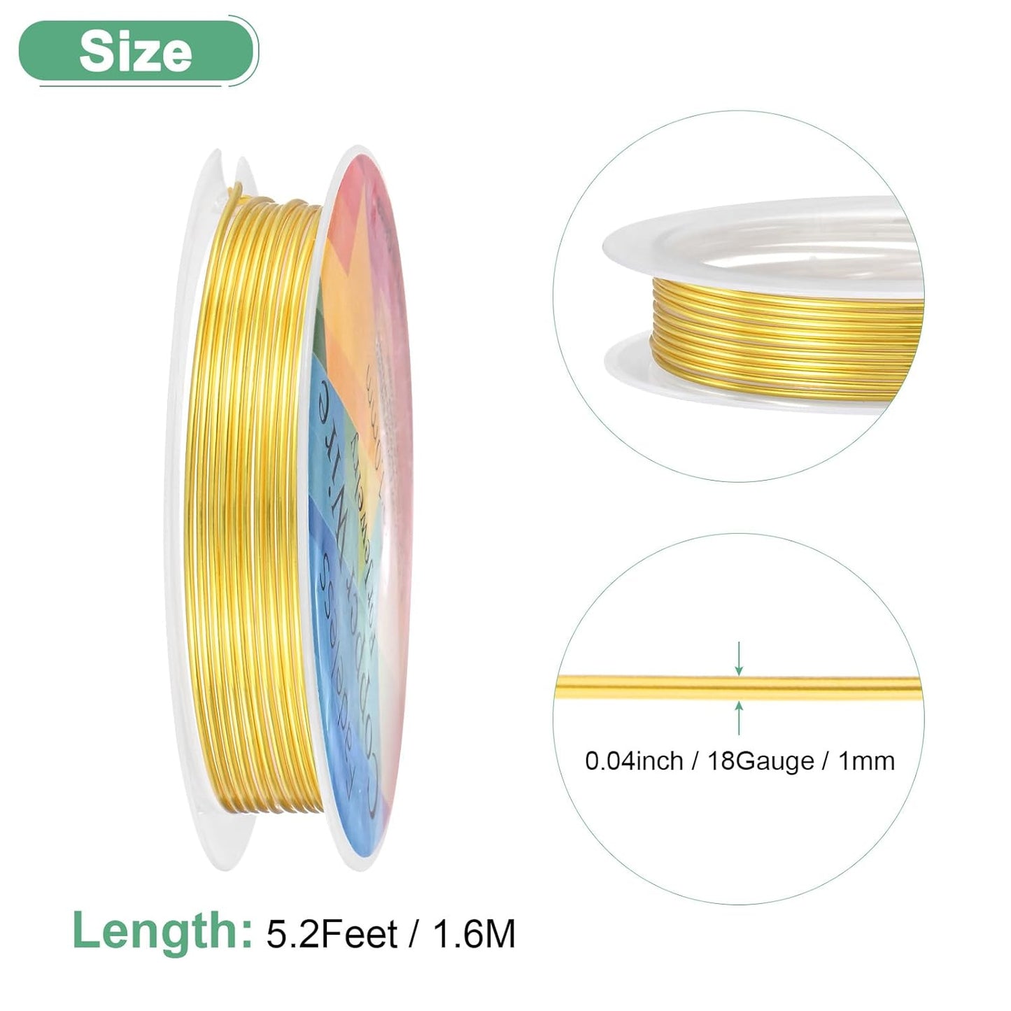 1 mm/18 Gauge Copper Wire for Jewelry Making, 5.2FT Copper Beading Craft Wire for Jewelry/Weaving/DIY Crafting/Planting, Color-Retaining [1.6M, Gold Tone]