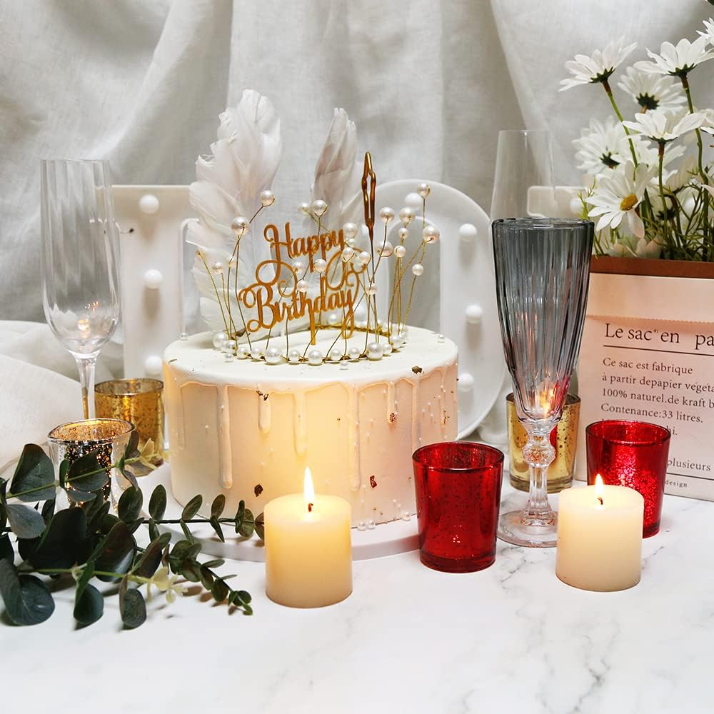 Red Mercury Glass Tea Light Holders Set of 36 - Elegant Votive Candle Holders for Weddings, Showers and Home Decor - Perfect for Table Centerpieces and Parties (Glass, Red)