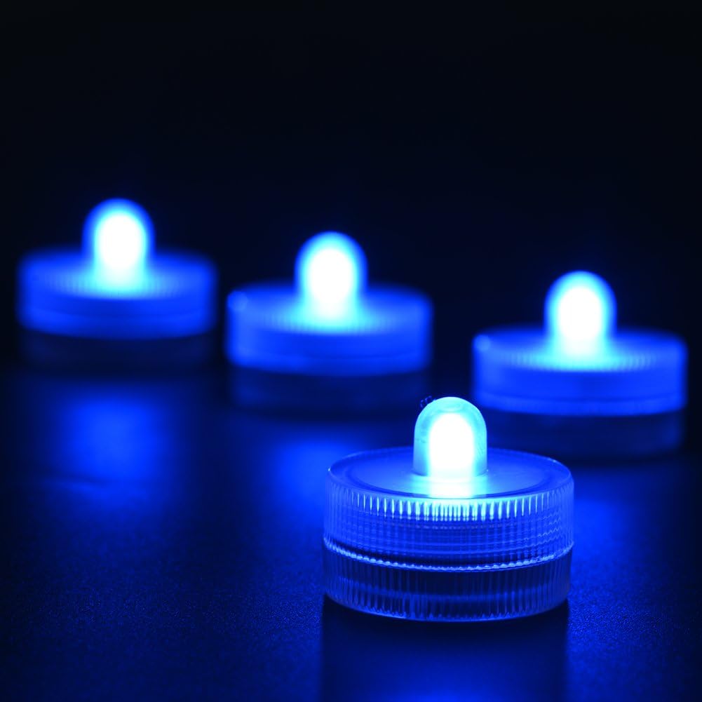 Halloween Lights Submersible LED Lights cr2032 Battery Powered Underwater Waterproof LED Tea Light for Events Wedding Centerpieces Vase Floral Xmas Holidays Home Decor Lighting(Pack of 12) (Blue)