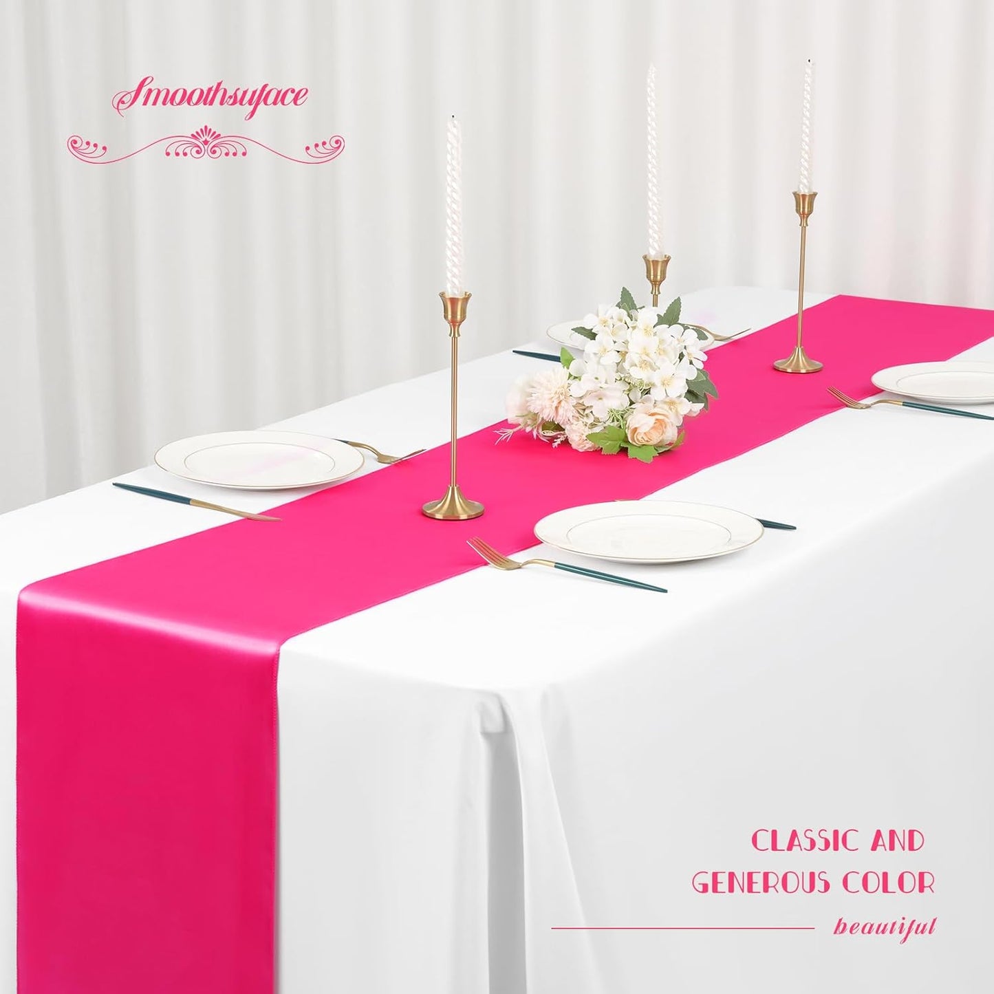 12 Pack Hot Pink Satin Table Runner 12 x 108 inch Long Premium Smooth Table Runner for Wedding, Banquets, Birthday, Party, Graduation, Engagements,Table Runners fit Rectangle and Round Table