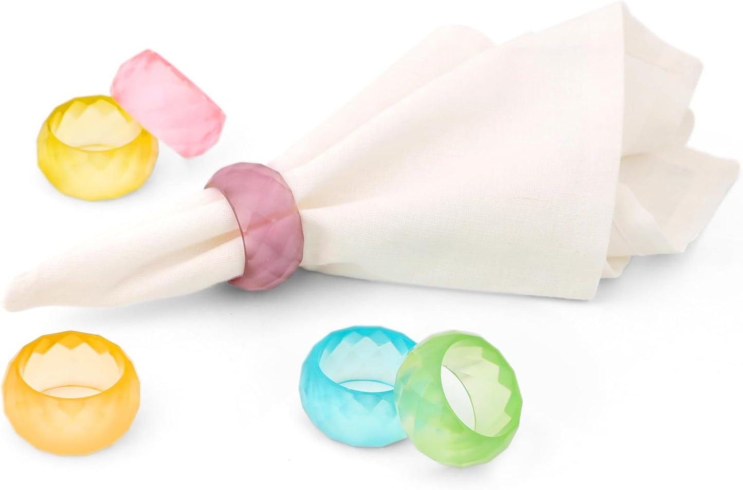 Napkin Rings Set of 12 - Epoxy Resin Napkin Holder Cuffs for Dinner Table Décor - Farmhouse Modern Serviette Rings for Weddings, Parties, Receptions, Banquets, Daily Use - 1.5" (Pastel) - CLEENTABLE