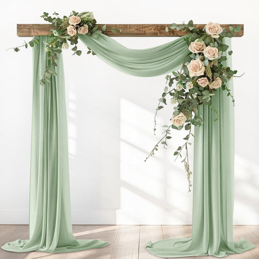 Sage Green Elegant Arch Draping Fabric Outdoor 1 Panel 29" × 20Ft Sheer Chiffon Curtain Drapes for Fall Wedding Ceremony Birthday Party Garden Brunch