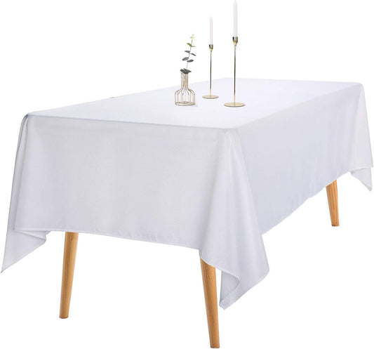 Ascoza 2pack 60x102 Inch White Rectangular Tablecloth 6 Feet Table Cloth in Polyester Fabric for Wedding/Banquet/Restaurant/Parties