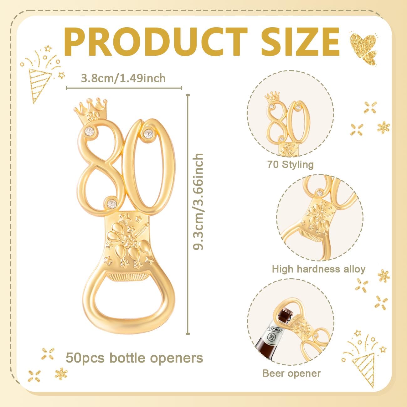 50Pcs 80th Birthday Bottle Opener Set 80th Birthday Party Favors 80th Golden Bottle Openers Personalized Party Favors Wedding Anniversaries Souvenirs Favors For Guests Party