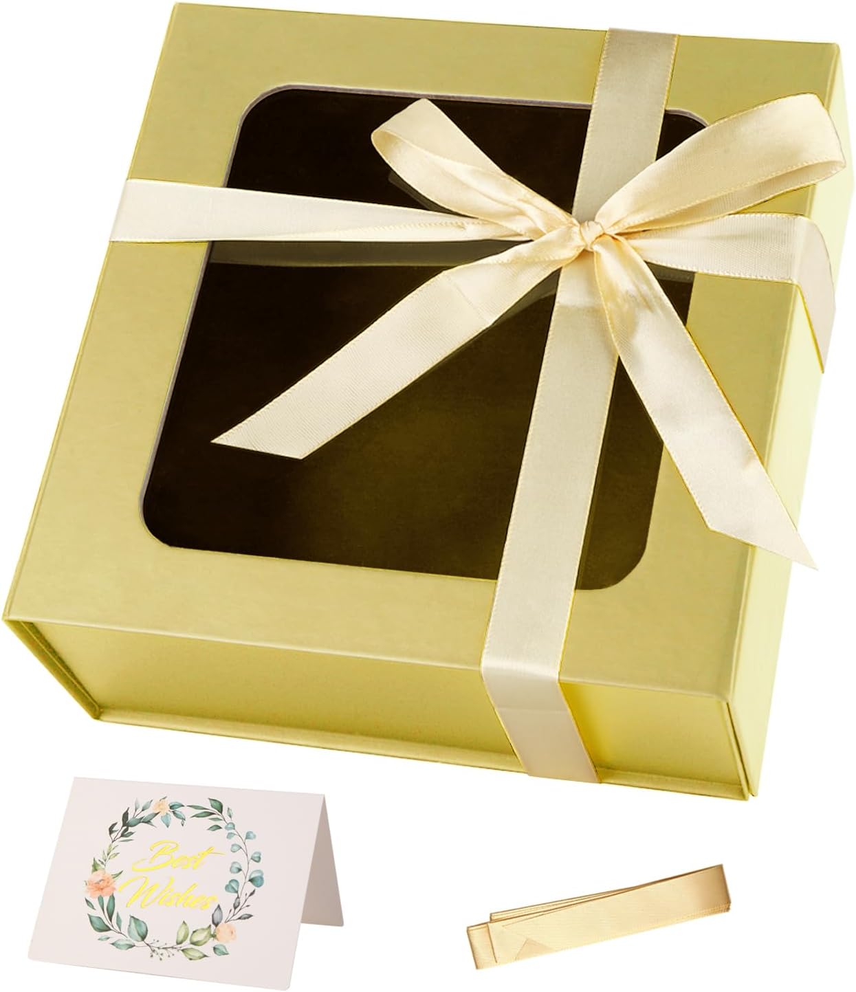 TIACABO Gold Gift Box with Window,7.5"x7.5"x3.1" Bridesmaid Boxe for Gifts Giving,Birthday Gift Boxes with Magnetic,Closure Lid Gifts Boxes for Presents,Cute Box,Luxury for Gift Packaging