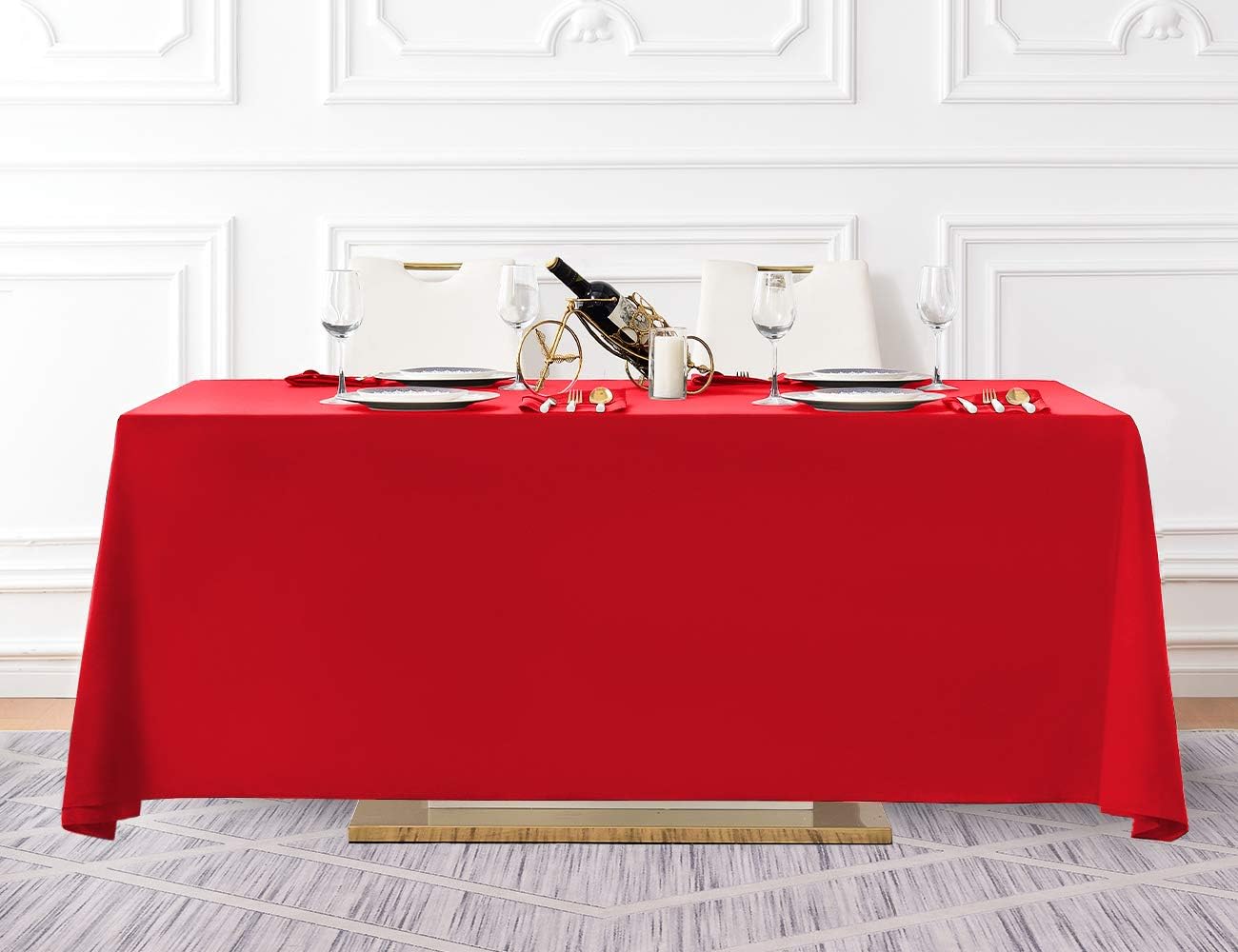 Surmente Red Tablecloth 90 x 132-inch Rectangular Polyester Table Cloth for Weddings, Banquets, or Restaurants