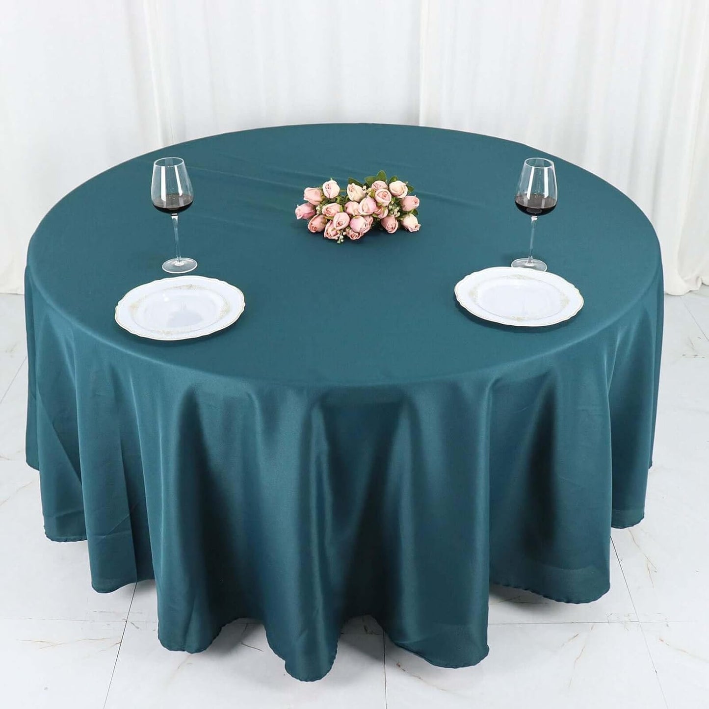 Efavormart Round Tablecloth, 108 Inch Stain & Wrinkle Resistant Washable Table Cloth, Decorative Polyester Fabric Table Cover for Banquet, Wedding, Dining- Peacock Teal Green
