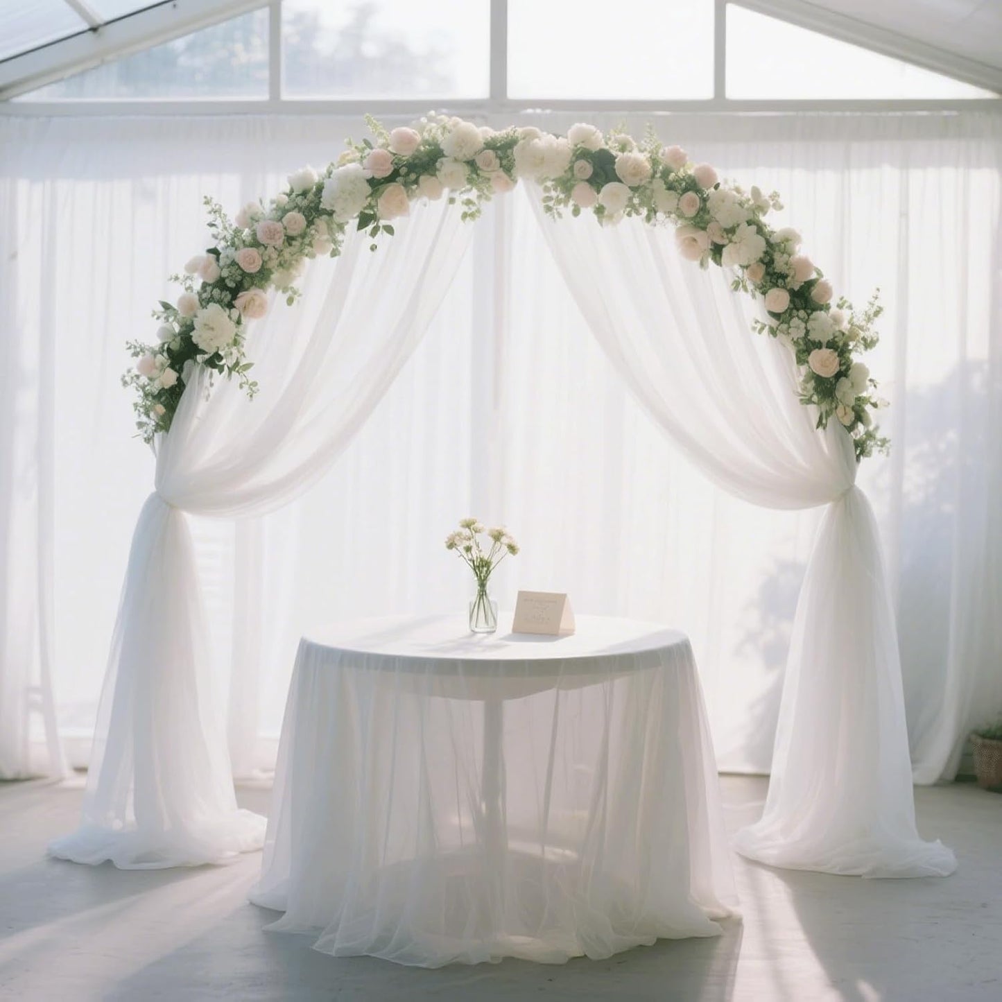 Wedding Arch Draping Fabric 29" x 18 FT White Sheer Chiffon Outdoor Curtain Drapes for Wedding Birthday Party Ceremony Decor(2 Panels, White)