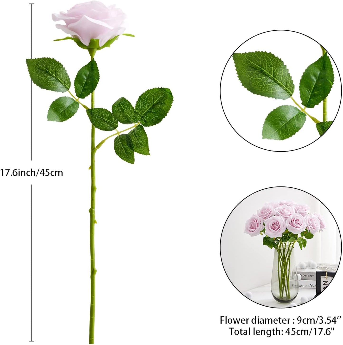 Artificial Rose 10pcs Open Flower Bouquet Faux Rose Stems for Wedding Arrangement, Bridal Bouquet, Centerpiece, Fake Faux Silk Flowers (Mauve Lavender)