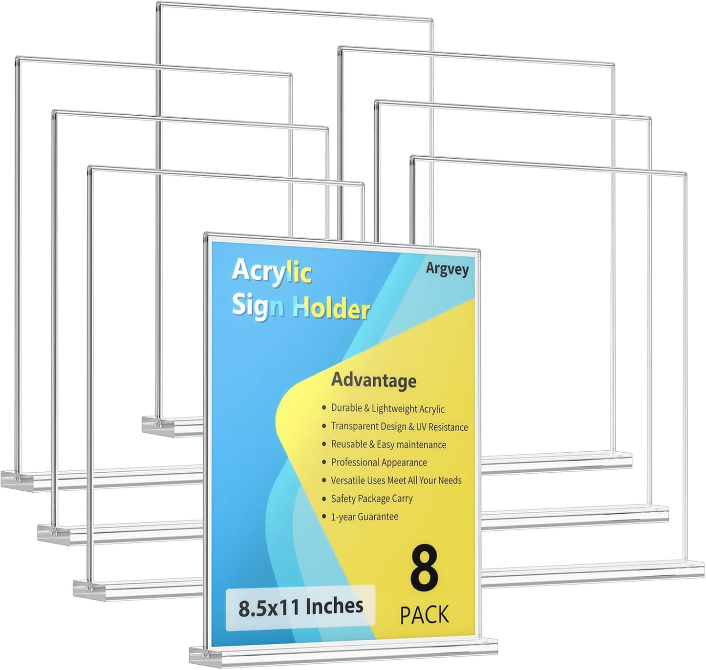 8 Pack Acrylic Sign Holder 8.5 x 11 Vertical, Clear T Shape Table Menu Display Stand, Multi-function Plastic Double-Sided Paper Picture Frames Flyer Document Holder for Displaying