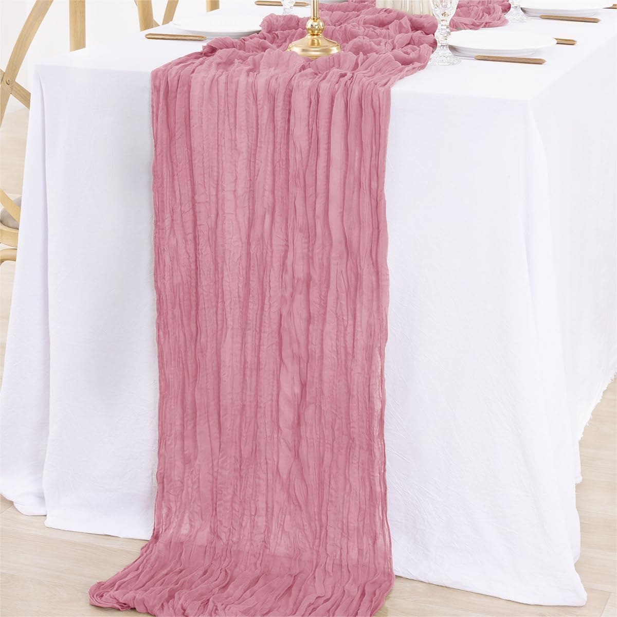 MLMW 4 Pack Mauve Cheesecloth Table Runner Boho Gauze Rustic Cheese Cloth Table Runner 160 inch Sheer 13.3ft for Wedding Party Baby Shower Bridal Shower Holiday Decorations