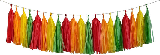 ZOOYOO Fiesta Tassel Garland Tissue Paper Tassel Banner,Table Decor,DIY Kits for Fiesta Party, Tassels Party Decoration,Pack of 20(Red,Orange,Yellow,Green)