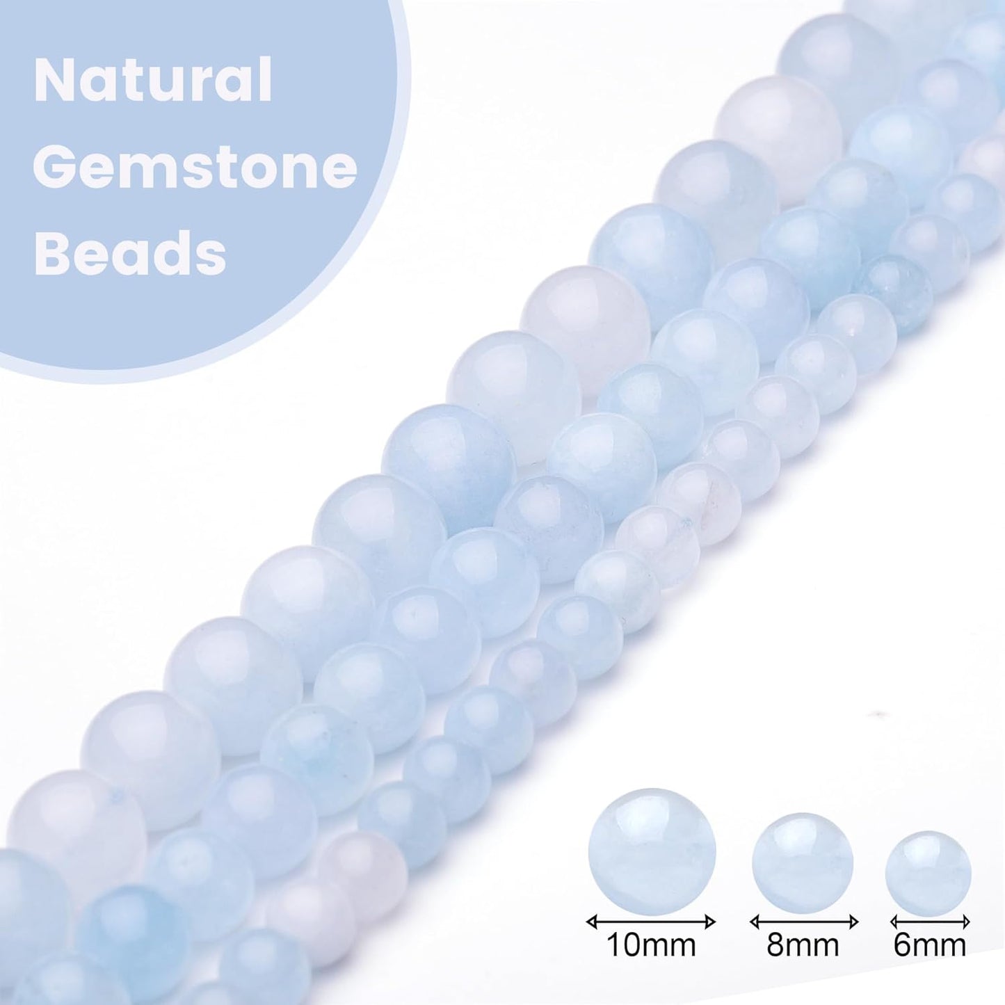 6mm Natural Stone Beads for Jewelry Making,Aquamarine Polished Smooth Round Gemstone Beads for Bracelet Necklace 15 Inch