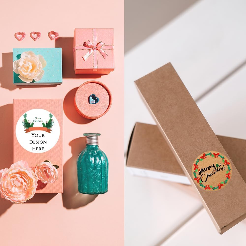 100-1000pcs Custom Stickers Merry Christmas Stickers Personalized Labels Adhesive Xmas Decorative Envelope Seals Stickers for Cards Gift Boxes(VSquare-7)