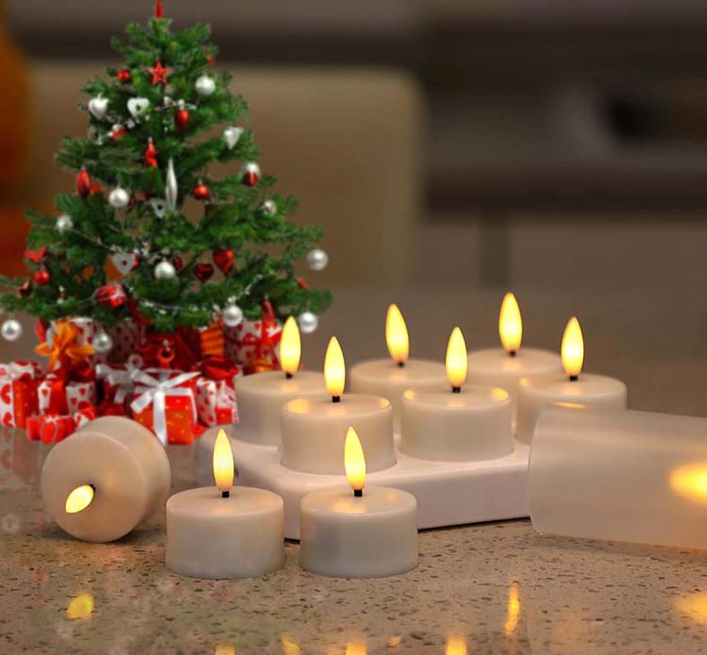 Rechargeable LED Tea Lights, Flickering Flameless Candles with Remote Timer, 12 PCS Electric Battery Operated Candles with Charging Base for Christmas Weddings Decorative (Black Wick)