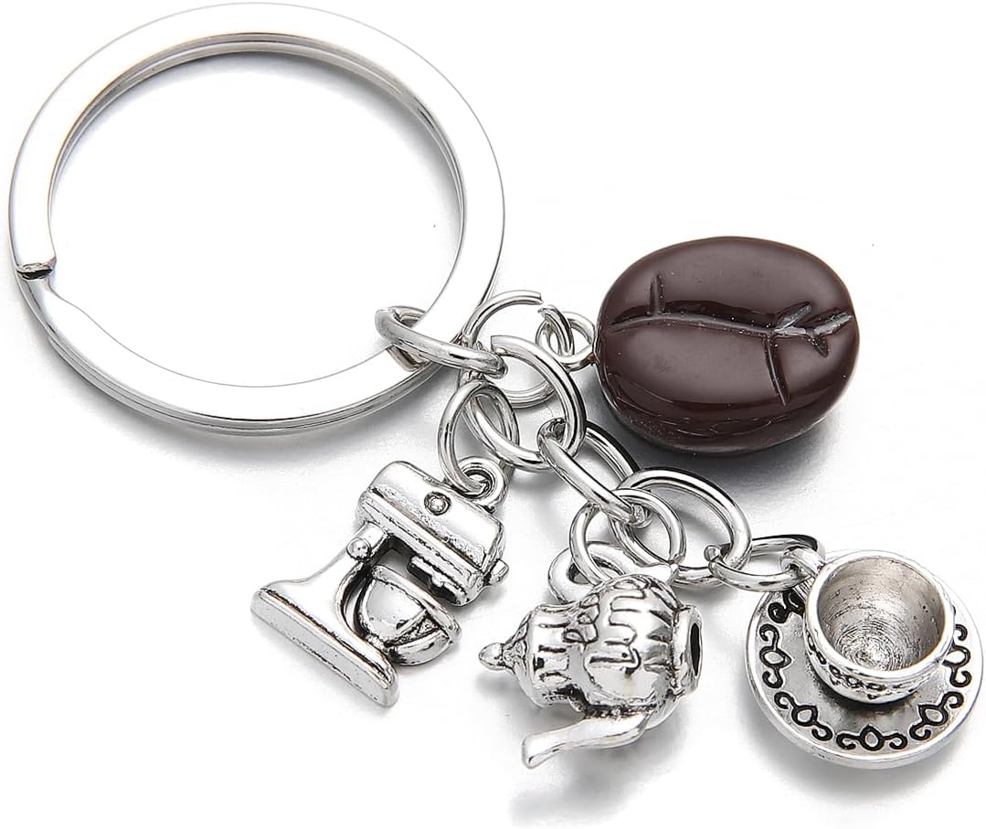 PHAETON 20PCS Coffee Bean Keychain - Coffee Lovers Gift - Silver, Modern, Unisex-Adults