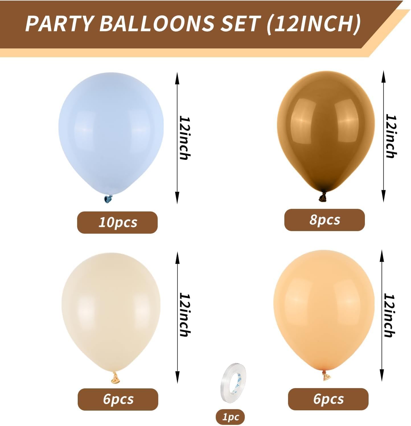 Blue and Brown Balloons, 12inch Bear Balloons Pastel Blue Beige Brown Latex Ballons, Baby Blue Cream Coffee Party Balloon For Teddy Bear Birthday Baby Shower Decorations