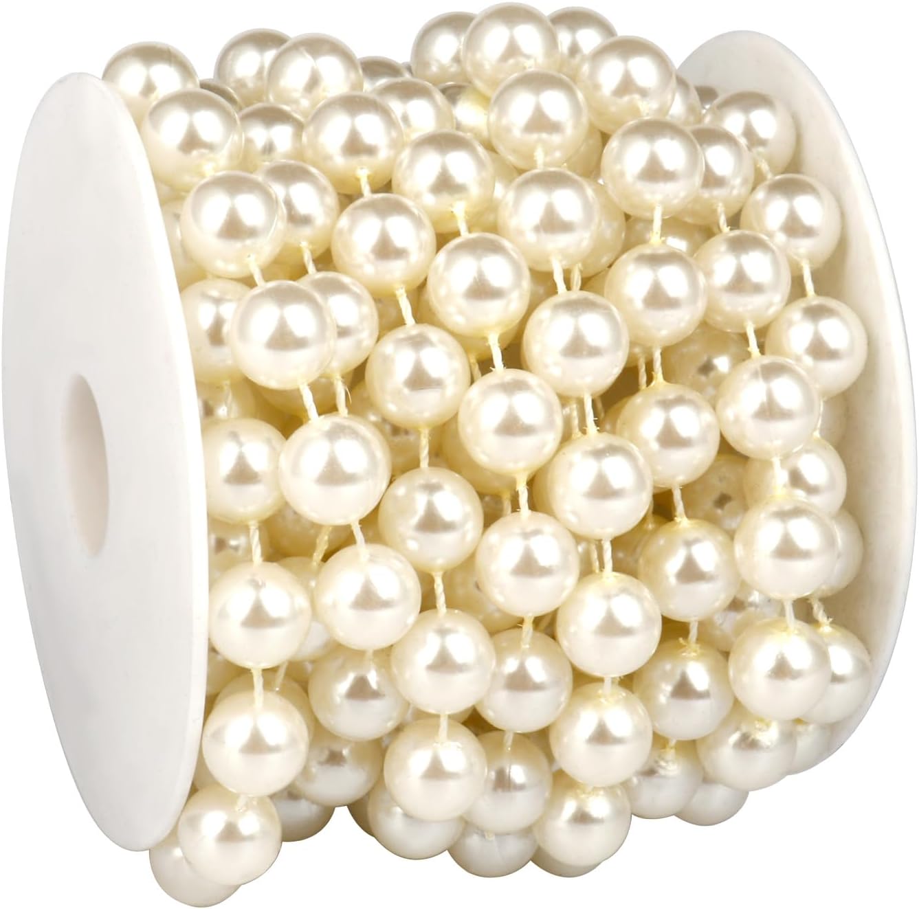 16.4 FT Pearl Beads Garland for Decoration, 12MM Craft Pearl Beads String Spool Ivory Color Faux Pearl Strand Roll for DIY Craft Wedding Party Christmas Tree Decoration