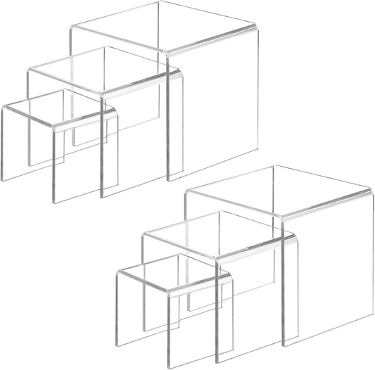 Fixwal 2 Set Acrylic Display Risers Cupcake Stands Clear Dessert Table Display Set, Display Shelf for Funko POP Figures-3"x4"x5"