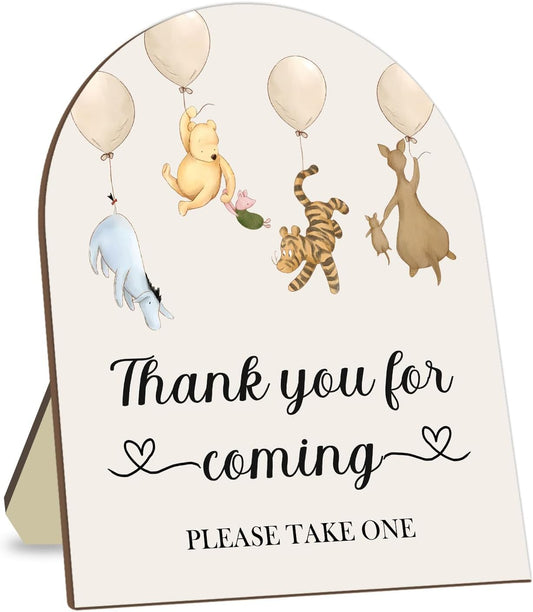 Winnie Decor Wedding Shower Welcome Sign, Thank You for Coming Please Take One Sign, Classic Pooh Bridal Shower Baby Shower Wooden Sign, Wedding Party Decor Sign with Stand 9 * 11IN