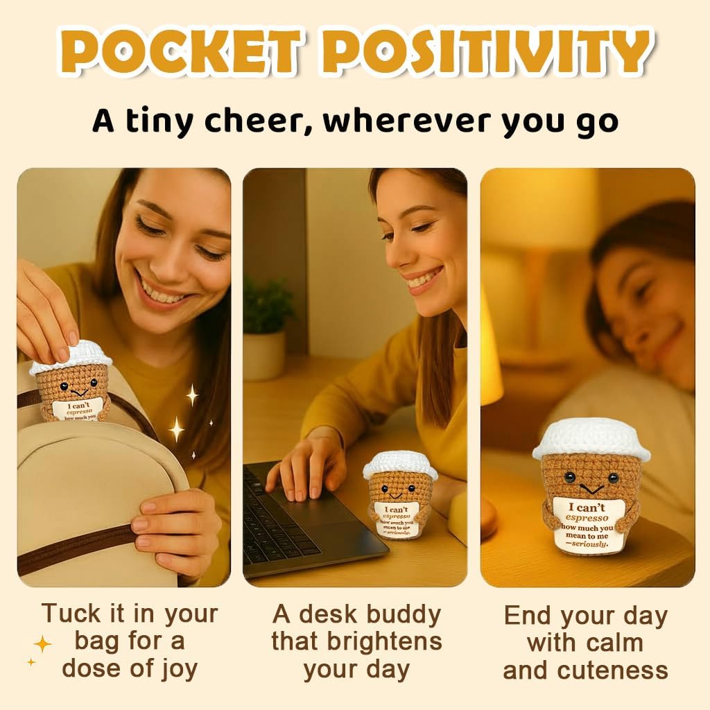 Coffee Lover Gift for Women Men, Cute Brithday Gifts for Boyfriend Girlfriend, Romantic Anniversary I Love You Gift for Him Her Couple, Positive Espresso Handmade Crochet