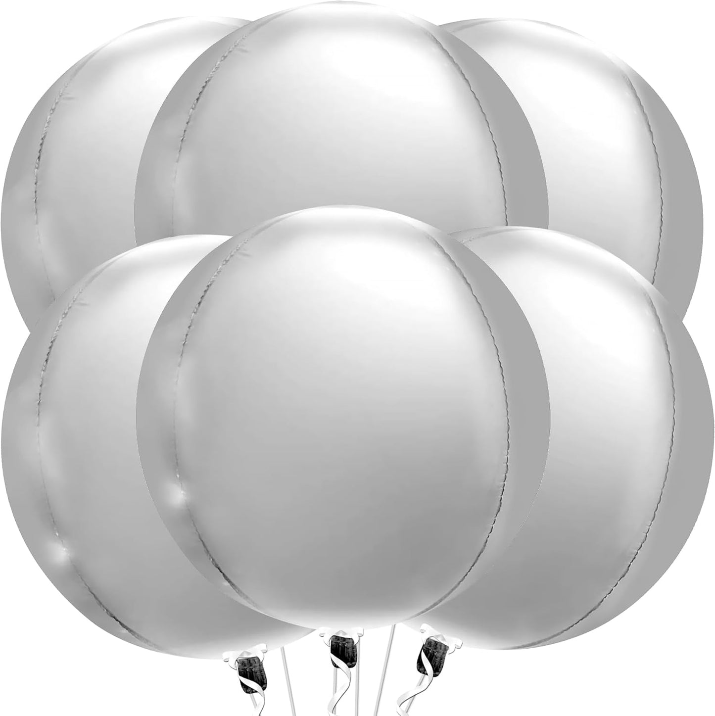 KatchOn Large Silver Balloons - 22 Inch, Pack of 6 | 4D Round Mylar Balloons for Birthday Decorations