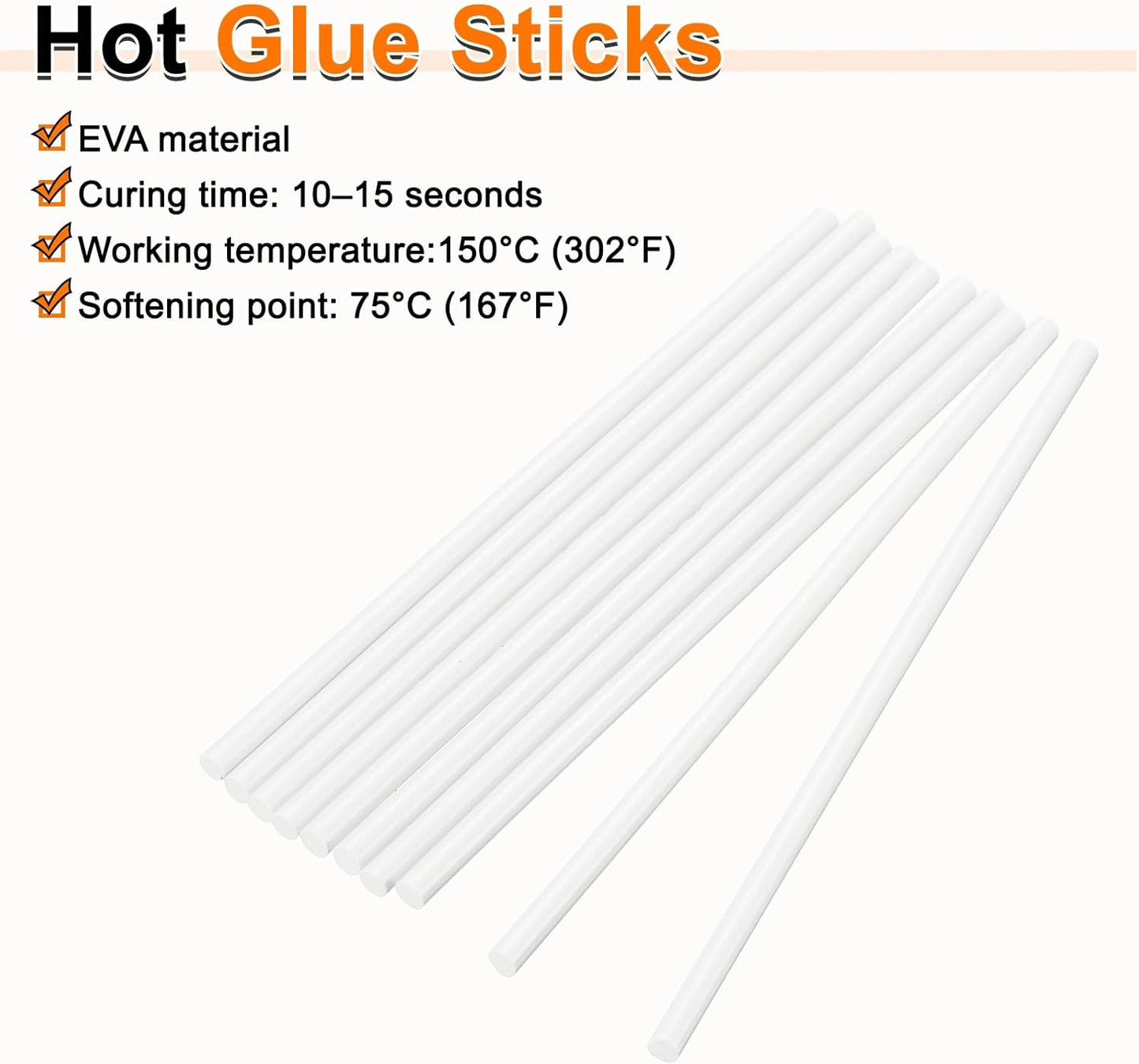 HARFINGTON 10pcs Hot Glue Sticks 0.28" Dia x 9.84" Long EVA Mini Hot Melt Adhesive Glue Stick for Hot Melt Gun Wood Plastic Glass Flowers Fabrics Foam, White