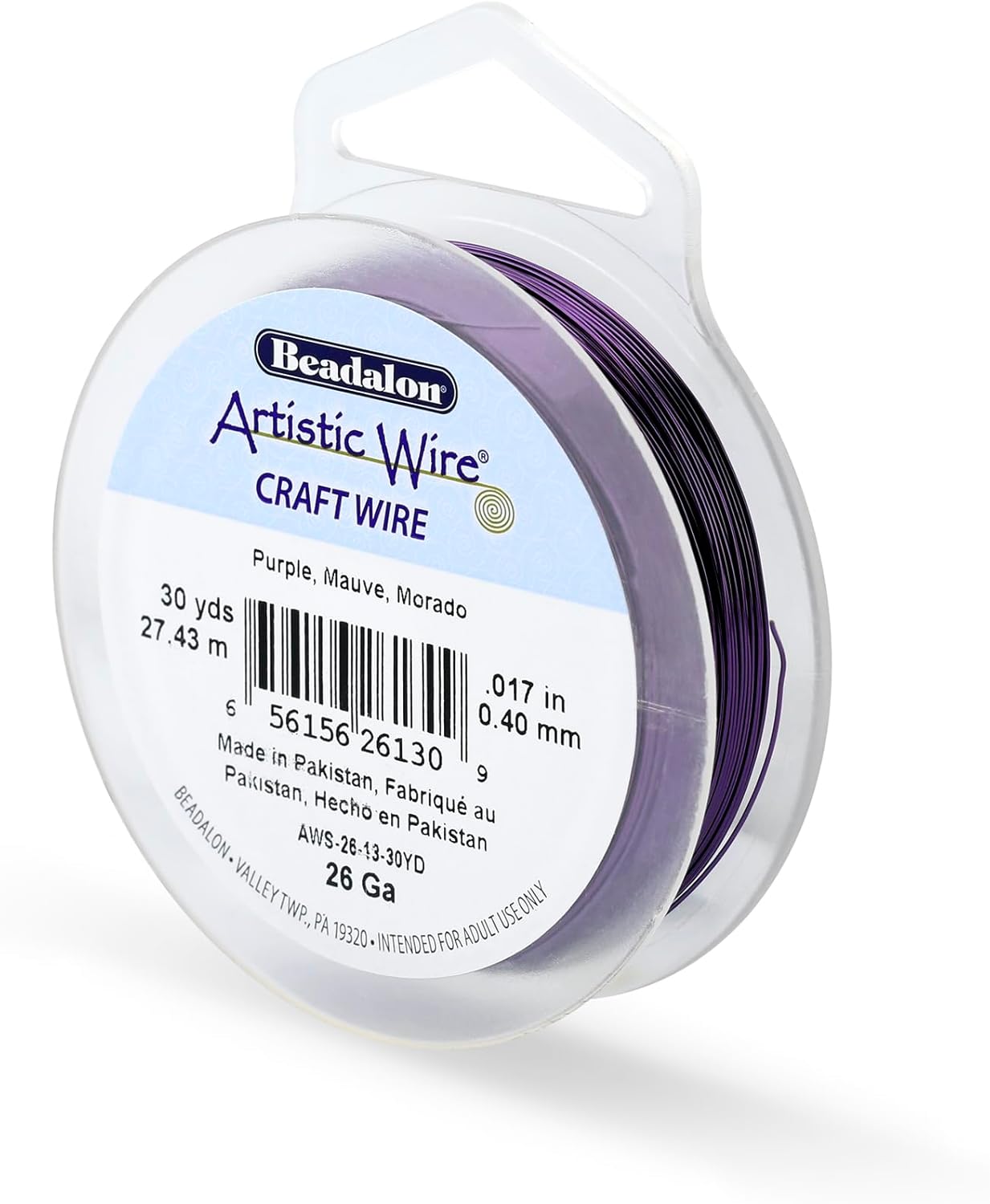 Artistic Wire, 26 Gauge Tarnish Resistant Colored Copper Craft Wire, Purple, 30 yd