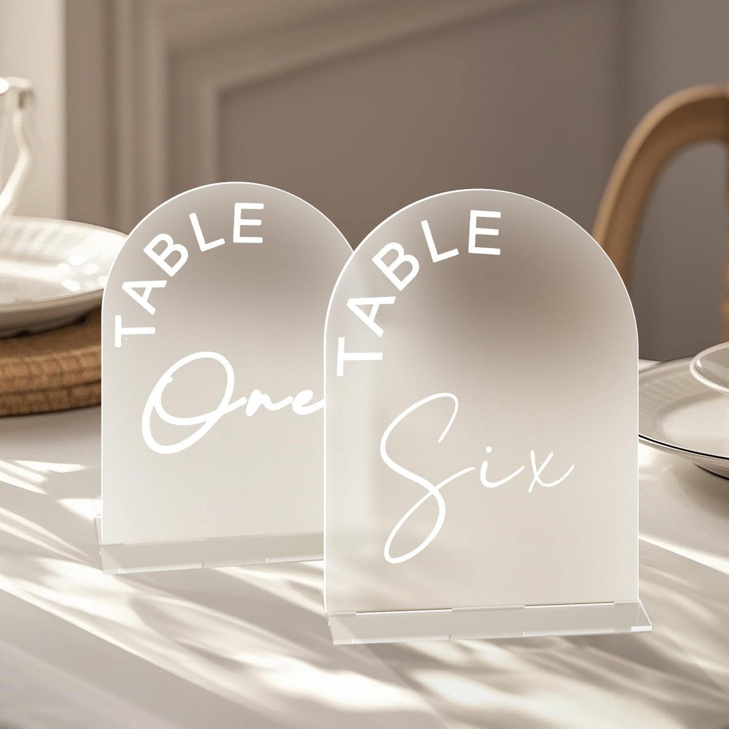 Frosted Arch Wedding Table Numbers 1-20 with Stands, 5x7 Inch Acrylic Arch Sign with Holder for Wedding Reception Table Centerpiece Decoration