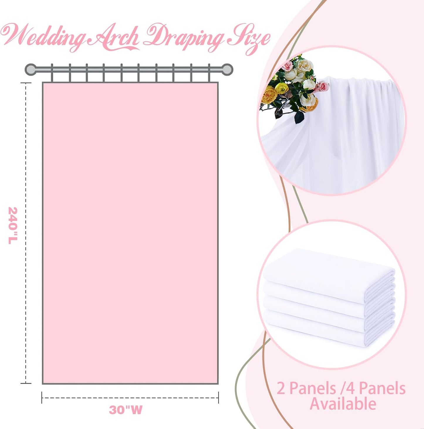 SiinvdaBZX 4 Panels Wedding Arch Draping Fabric 30" x 240" White Polyester Chiffon Fabric for Multiple Occasions