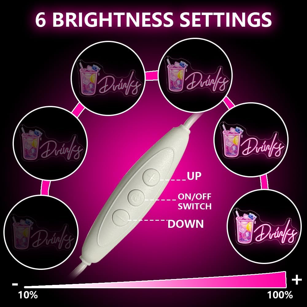 Drinks Neon Signs for Wall Decor,Cool Cocktail Glass LED Sign Art Wall Lights,Lemonade Drinks Neon Signs for Beer Bar Decor,Pub Party,Night Club,Man Cave,Business,Shop