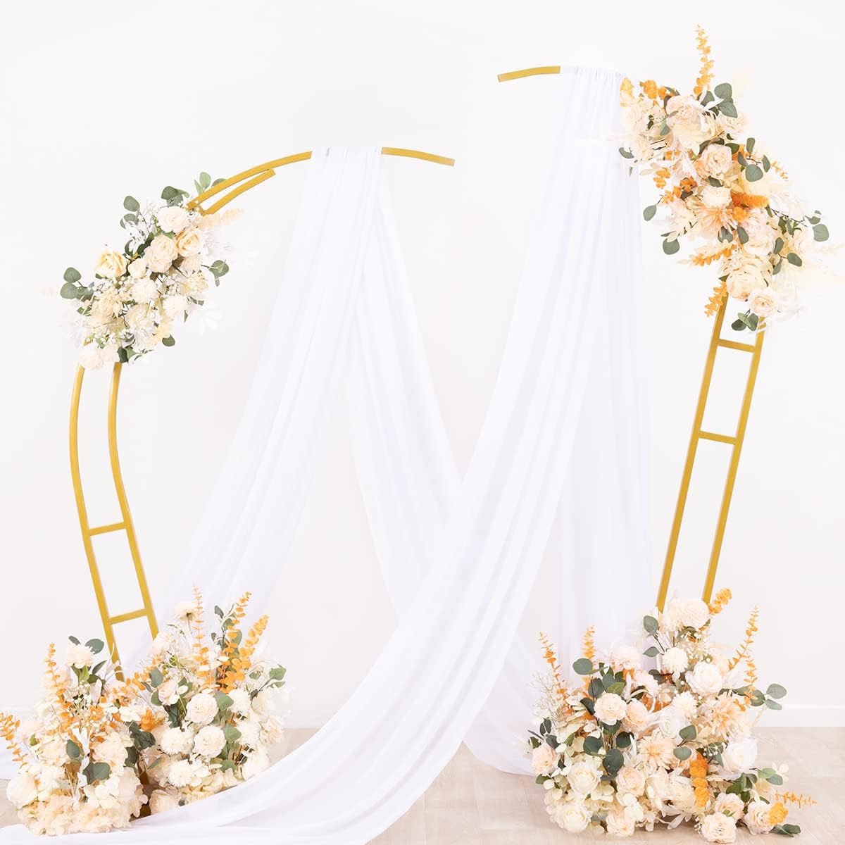 Socomi Wedding Arch Draping Fabric 2 Panels 29" x 19Ft White Sheer Chiffon Curtain Drapes 6 Yards for Wedding Ceremony Birthday Party Decoration