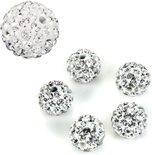 50pcs Adabele Grade A Suncatcher Crystal Rhinestone Pave Loose Beads 6mm Clear White Polymer Clay Disco Ball Spacers Compatible with Shamballa All Craft Jewelry Making DB6-1