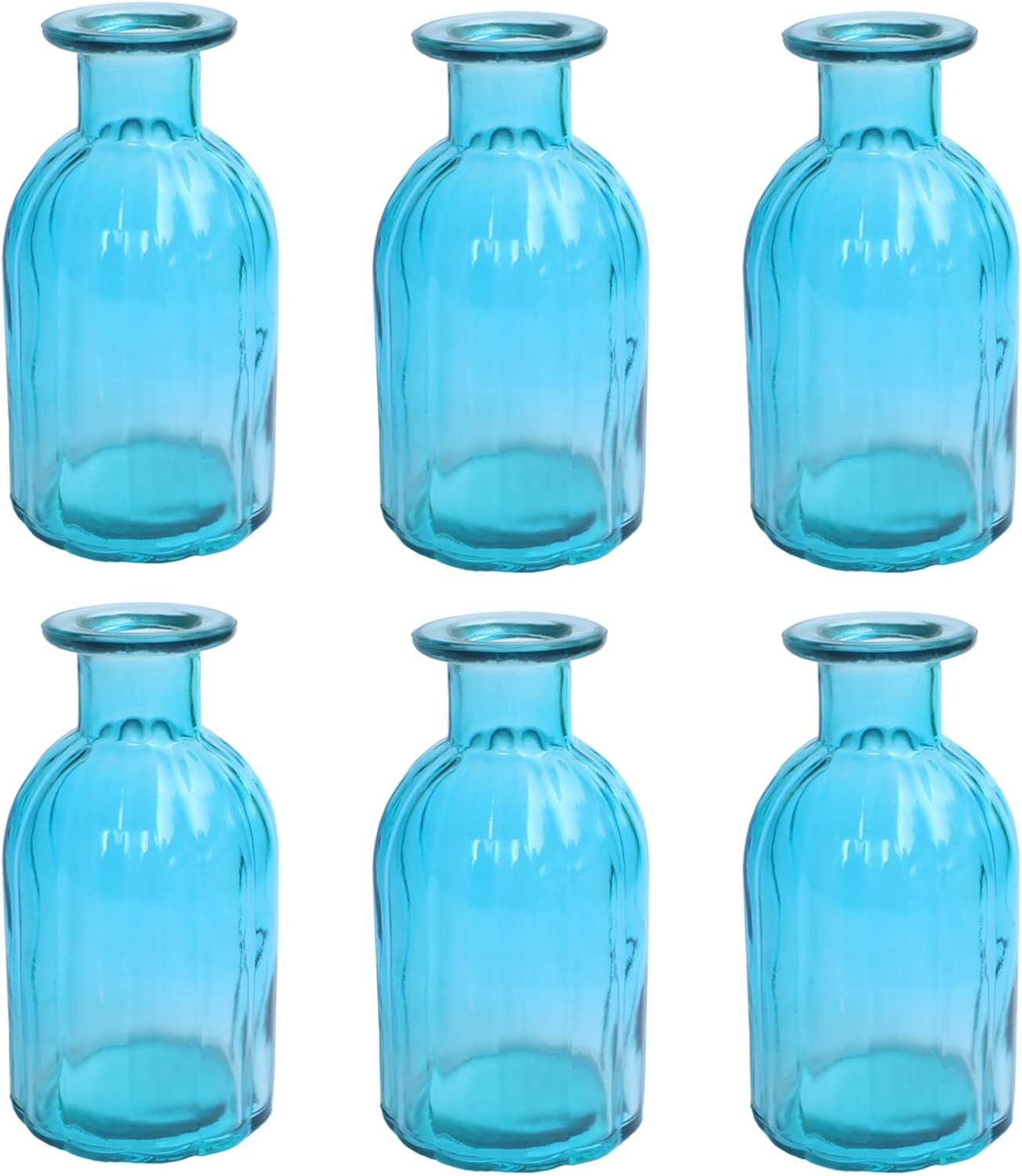 6 Sets Glass Bud Vase Small Vases for Flowers, Blue Vase Set for Centerpieces Home Decorative Mini Bud Vases in Bulk, Round Vintage Glass Bottles,2.85"X 5.4"