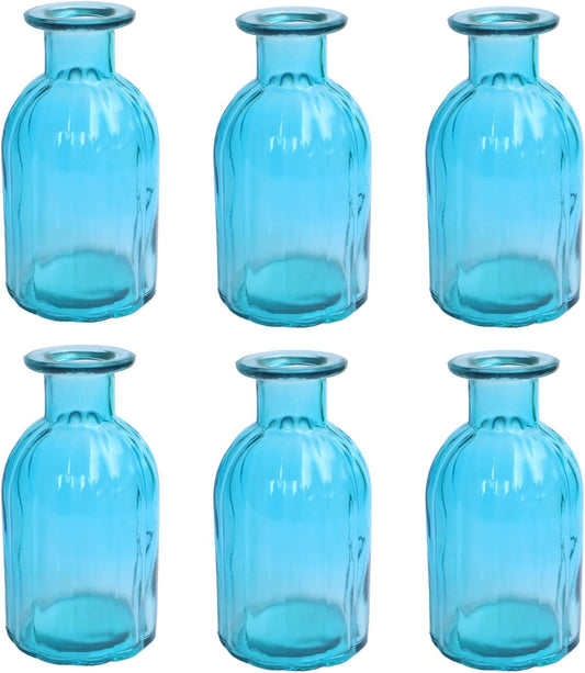 6 Sets Glass Bud Vase Small Vases for Flowers, Blue Vase Set for Centerpieces Home Decorative Mini Bud Vases in Bulk, Round Vintage Glass Bottles,2.85"X 5.4"