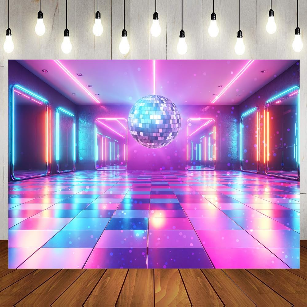 Disco Decorations Backdrop, Retro Glow Party 70s 80s 90s Theme Stage Dance Background Disco Party Decoration, Polyester Banner PartyBackdrop for Birthday Prom Portrait Photo Props 12x10FT