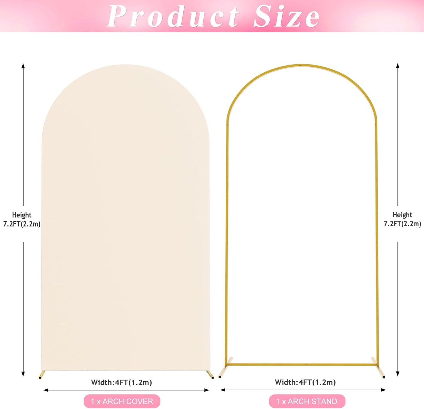 Wokceer 7.2 FT Wedding Arch Backdrop Stand and Arch Cover Metal Arch Stand with Arch Stand Cover for Birthday Party Wedding Ceremony Bridal Baby Shower Event Decor