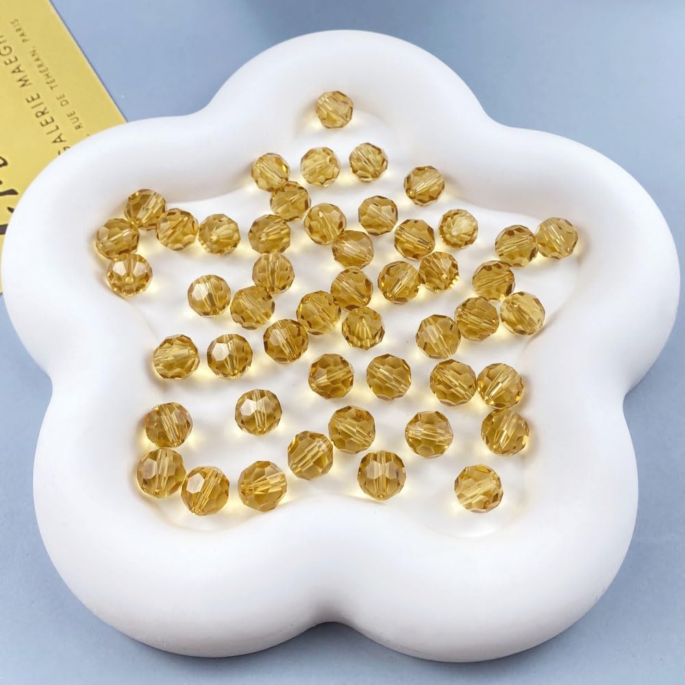 400 PCS 4mm Crystal Glass Beads Round Multiple Faceted Loose Spacer Glass Beads for DIY Handcrafte Bracelet Necklace Earring Jewelry Making(Gold Champagne)