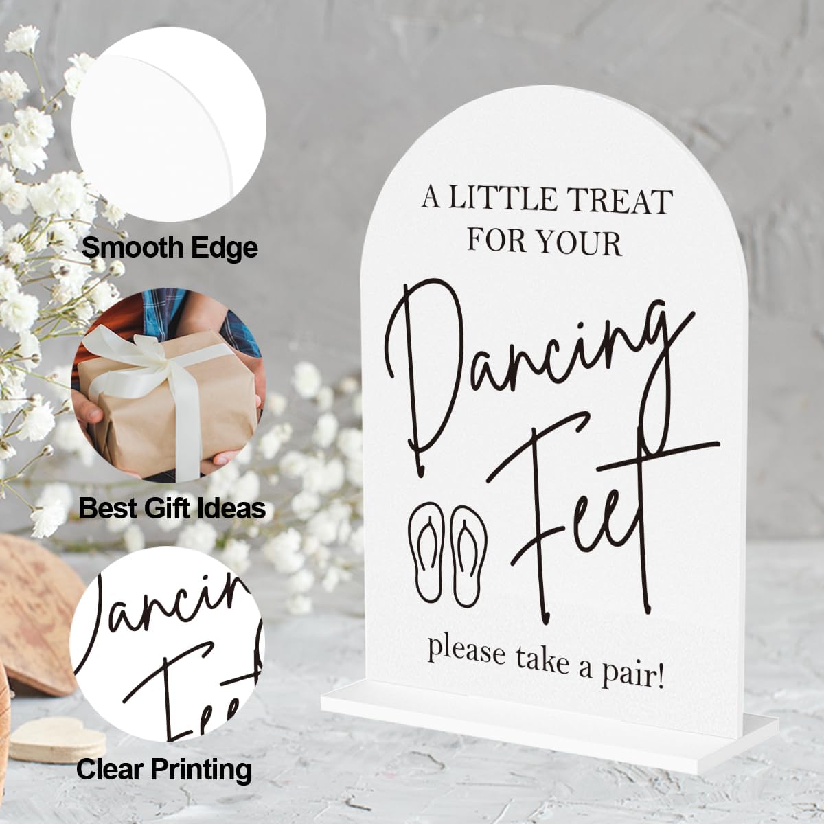 Dancing Feet Sign, Wedding Flip Flops Sign, Wedding Engagement Bridal Shower Reception Party Table Desk Acrylic Decor