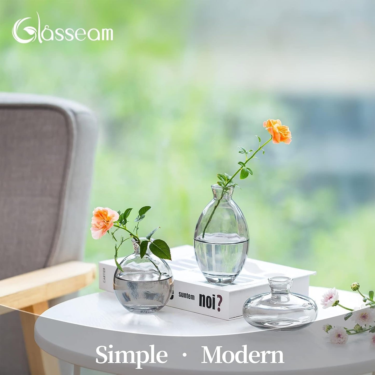 Bud Vases 3Pcs/Set Small Vases Handmade Cute Gray Small Vases for Flowers Centerpieces Glass Vases Mini Vase Home Decor Centerpieces, Events Table Decor