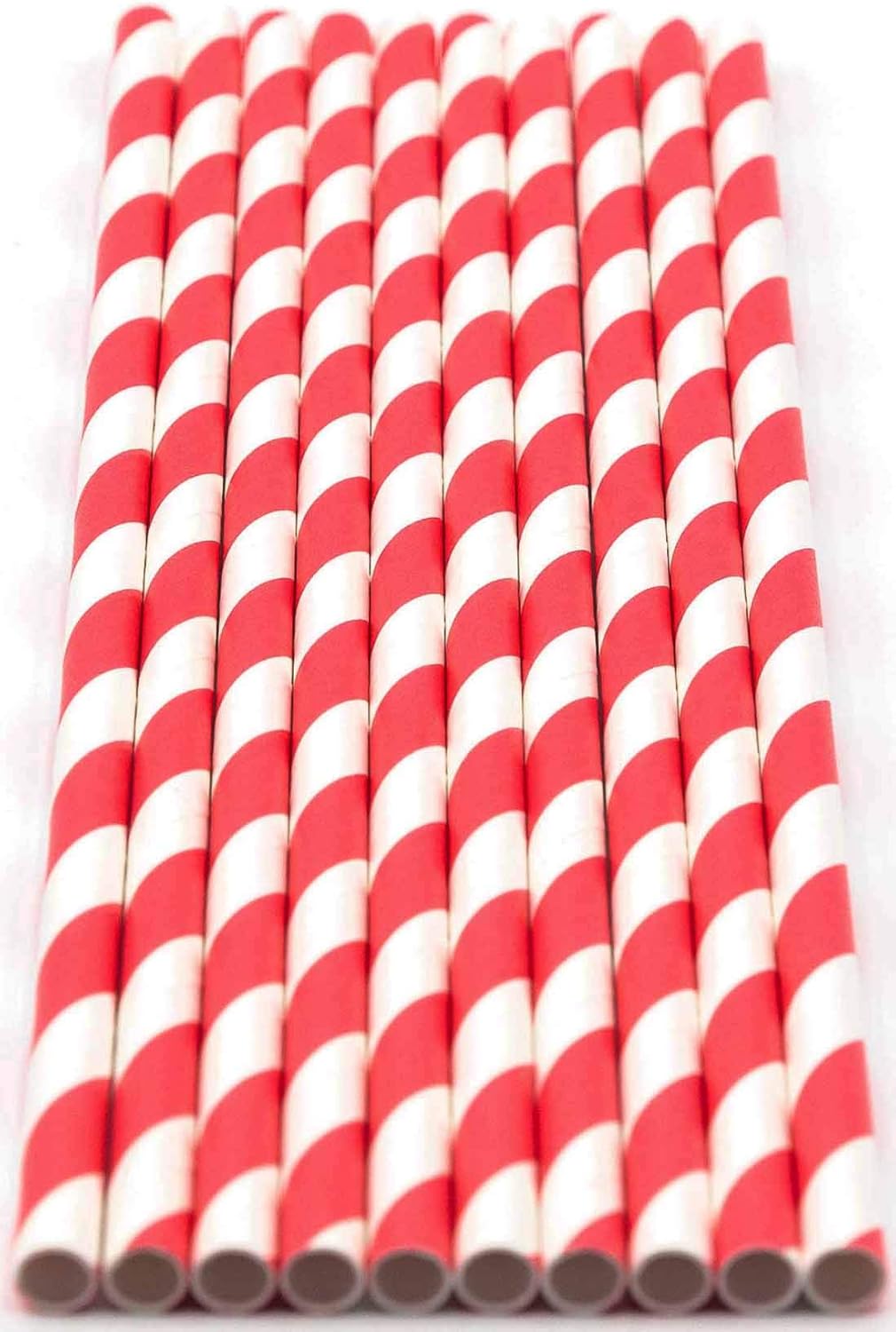 Pack of 300 Red Swirls Biodegradable 4-Ply Paper Drinking Straws (Compostable, Non-toxic, BPA-free)