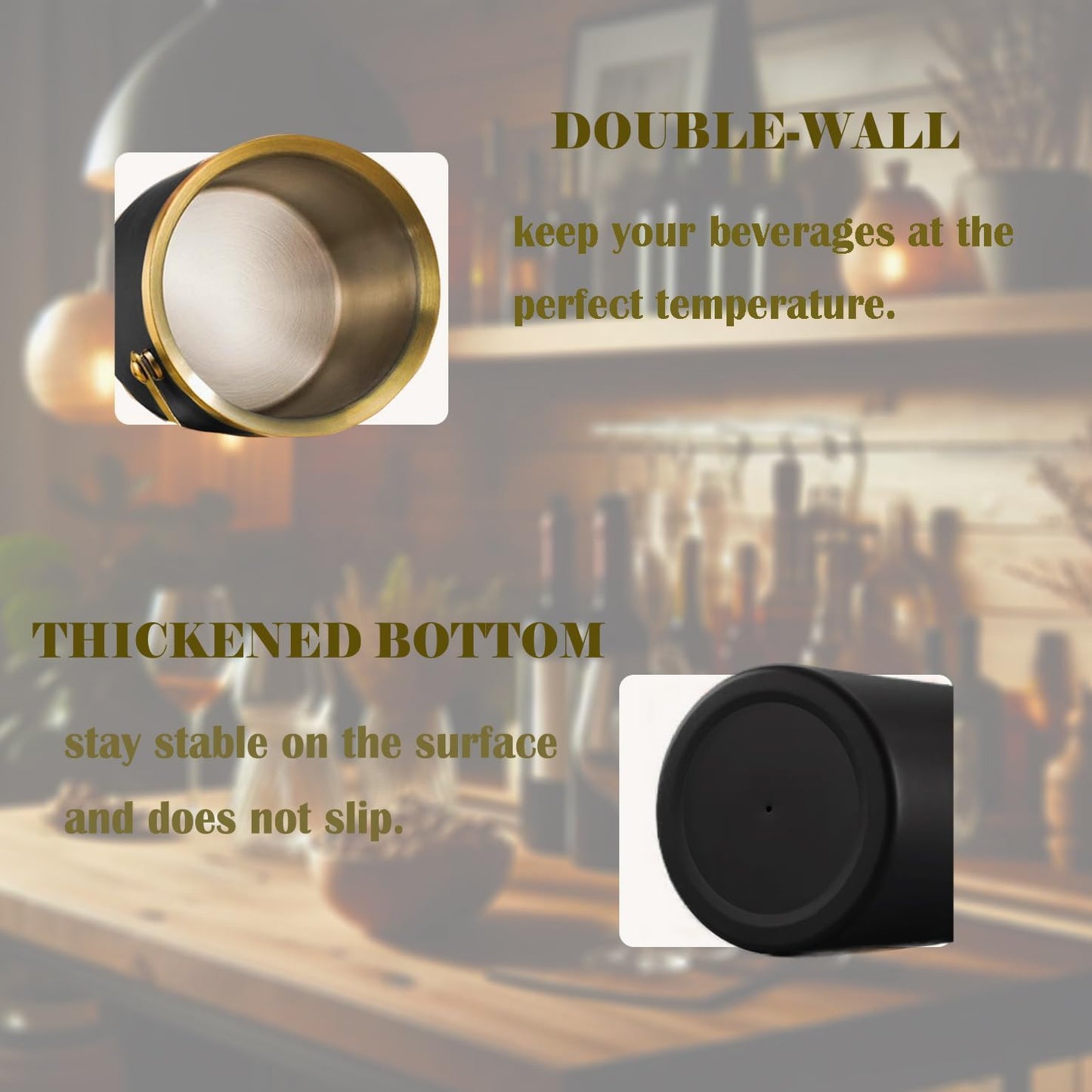 Ice Bucket with Lid, Handle and Tong Black Gold Insulated Stainless Steel Champagne Bucket 2L Wine Bucket for Party Bar Cart Accessories Large Double Wall Bucket Keep Frozen