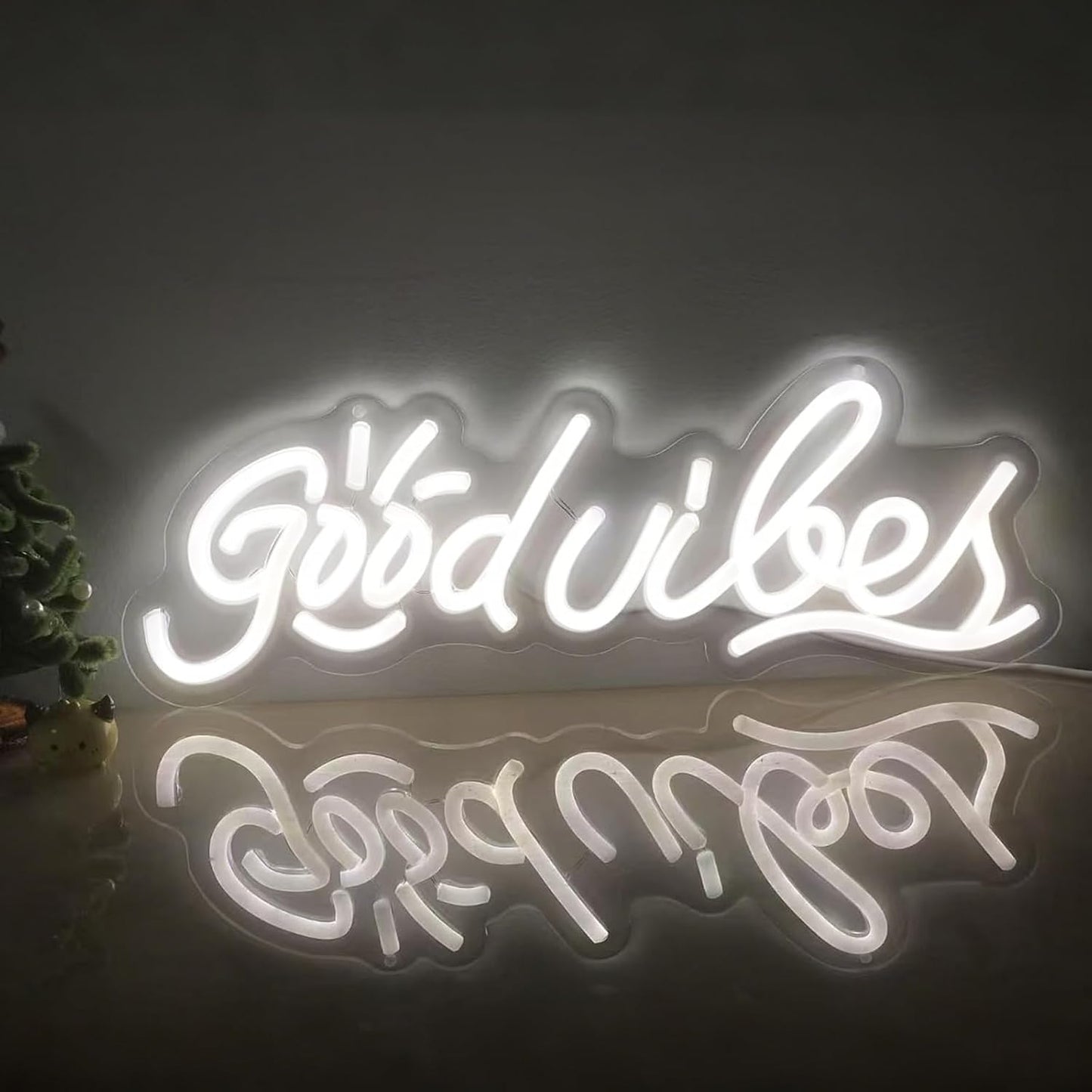 good vibes only neon sign for Backdrop wall decor,Cool White LED Neon vibes Sign, dimmable and USB powered,good vibes light up sign for gifts,party,club,Kids,Adults, vibe signs size:15.75 * 5.98In