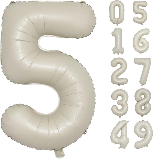 40 Inch Big Cream White Number Balloon Birthday Decoration, Number 5 Helium Balloon 15 25 35 45 50 Years old Birthday Anniversary Party Supplies Foil Number Balloons Supplies Decorations