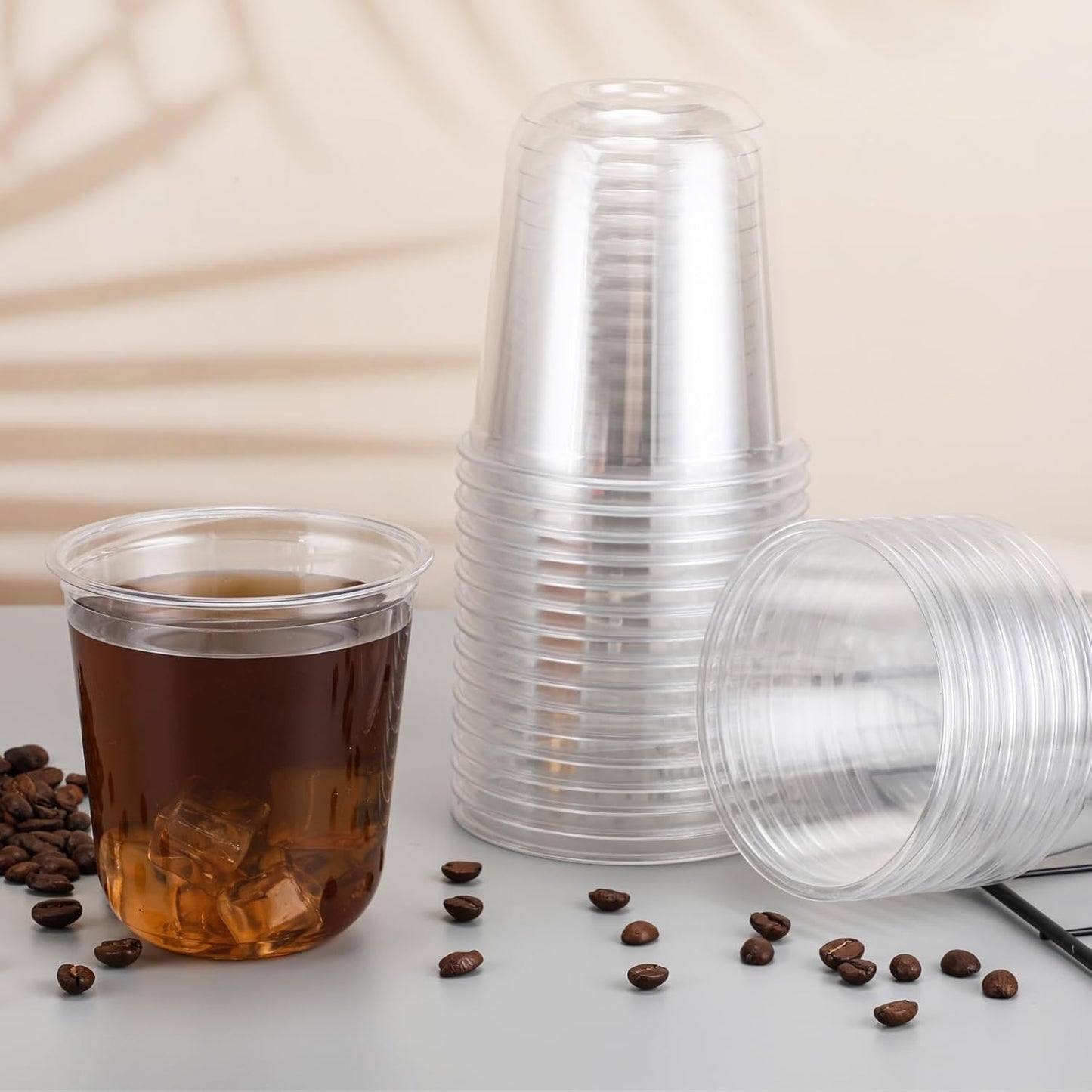 50 Pcs Disposable Stemless Glasses 12oz Crystal Plastic Wine Glasses Clear Classic Pet Cup for Meeting Weddings Birthdays Cocktail Christmas Party Supplies (Clear)