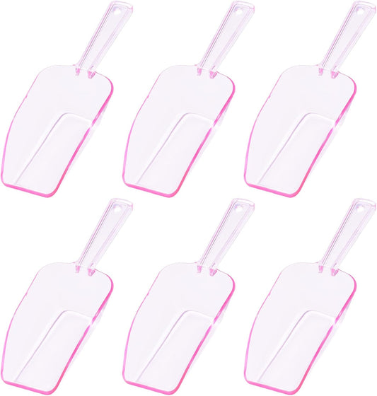 Ice Scoop for Freezer, Clear Pink Plastic Candy Buffet Scoopers, Acrylic Multi-purpose Kitchen Scoop for Party Wedding Popcorn Cookie Dry Goods, 6 Pack 7.5 In