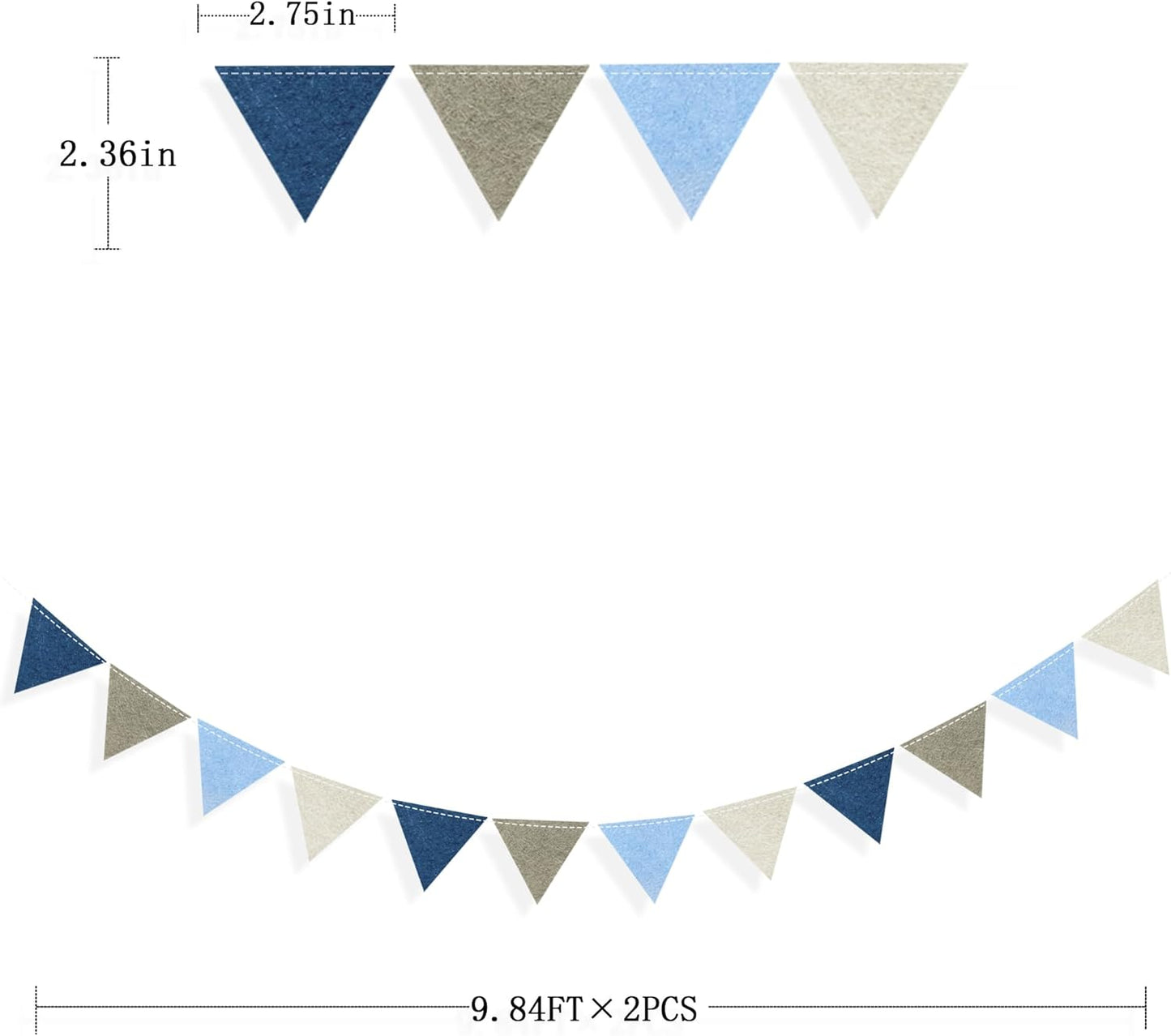 Dusty Blue Party Decoration Gray Blue Felt Hanging Triangle Mini Bunting Pennant Banner Flag for Baby Shower Birthday Wedding Nautical Ahoy Achor Bridal Shower Engagement Party Classroom Nursery Decor
