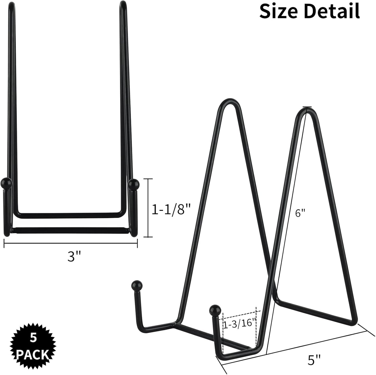 IBosins 5 Pack 6 Inch Plate Holder Display Stands, Metal Black Frame Stand for Picture, Book, Photo Easel, Creation, Collectibles